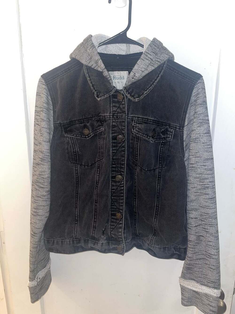 Mudd Black Denim Hooded Jacket Size XL